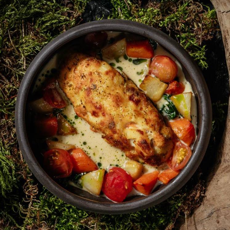 Котлета из северных рыб с бербланом и овощами