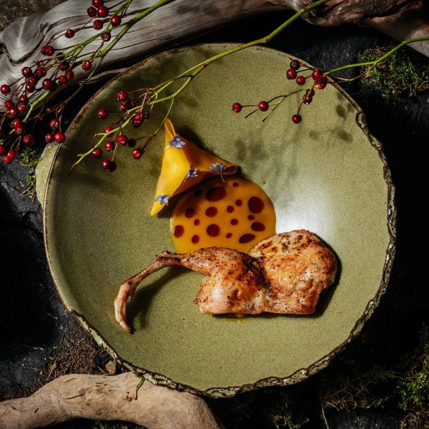 Перепелка с тыквой и соусом из облепихи